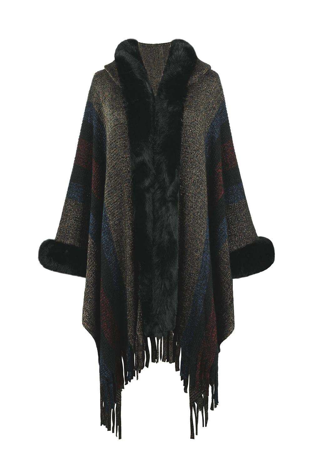Color Block Fringe Detail Poncho - Trendsi - Flyclothing LLC