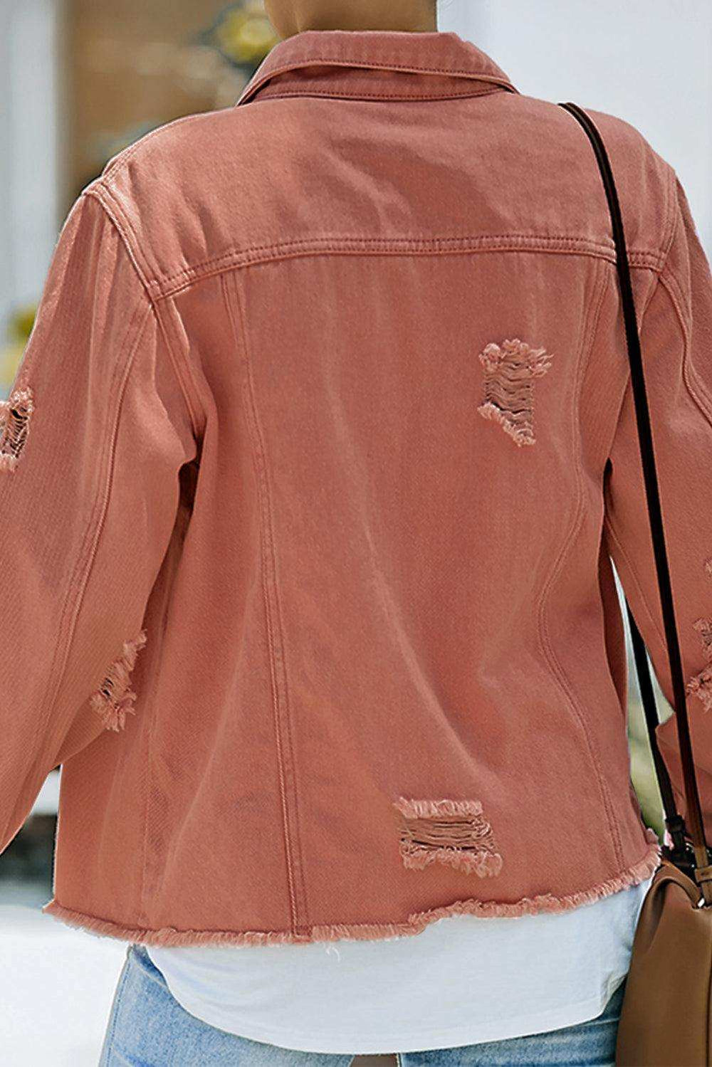 Distressed Raw Hem Denim Jacket - Trendsi - Flyclothing LLC
