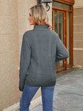 Cable-Knit Mock Neck Sweater - Trendsi - Flyclothing LLC