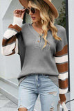 Color Block V-Neck Dropped Shoulder Sweater - Trendsi - Flyclothing LLC