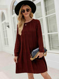 Cable-Knit Long Sleeve Sweater Dress - Trendsi - Flyclothing LLC