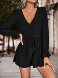 Long Flounce Sleeve V-Neck Romper - Trendsi - Flyclothing LLC
