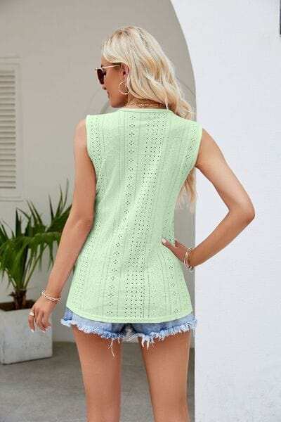 Contrast Eyelet V-Neck Tank - Trendsi - Flyclothing LLC