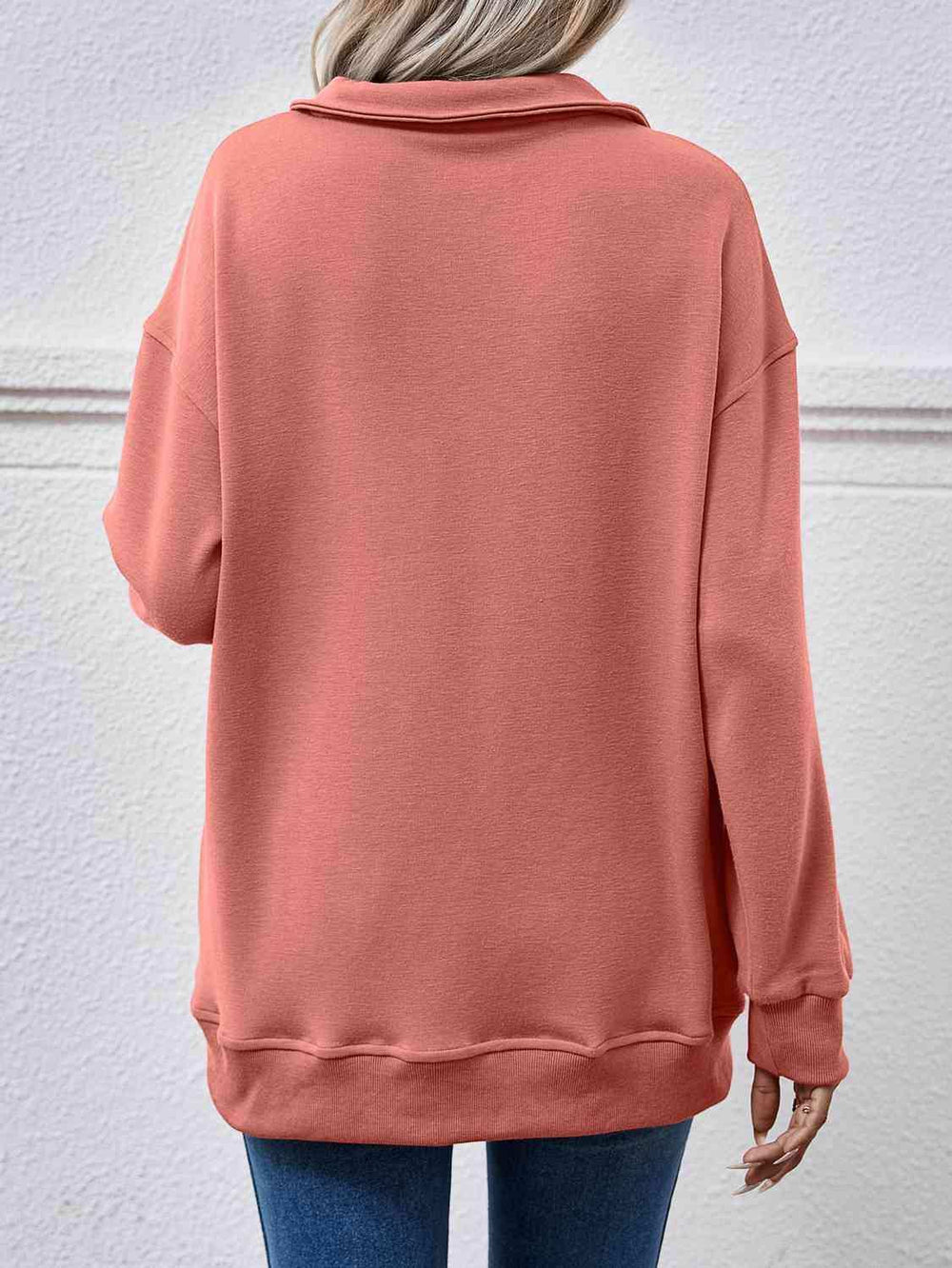 Collared Neck Dropped Shoulder Sweatshirt - Trendsi - Flyclothing LLC