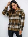 Plaid Button-Down Jacket - Trendsi - Flyclothing LLC