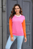 Round Neck Contrast Color Dropped Shoulder Sweater - Trendsi - Flyclothing LLC