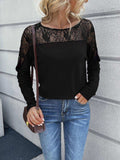 Lace Long Sleeve Round Neck Tee - Trendsi - Flyclothing LLC