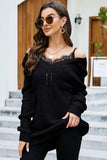 Openwork V-Neck Long Sleeve Sweater - Trendsi - Flyclothing LLC