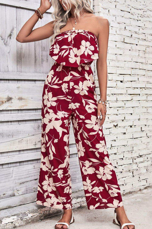 Floral Strapless Wide Leg Jumpsuit - Trendsi - Flyclothing LLC