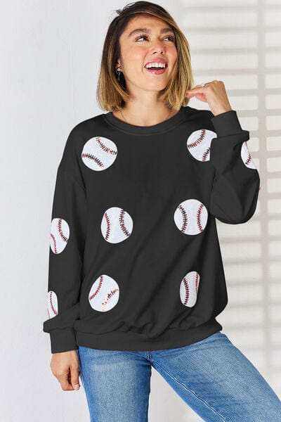 Sequin Ball Round Neck Dropped Shoulder Sweatshirt - Trendsi - Flyclothing LLC