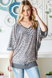 Heimish Full Size Leopard Contrast V-Neck Half Sleeve T-Shirt - Trendsi - Flyclothing LLC