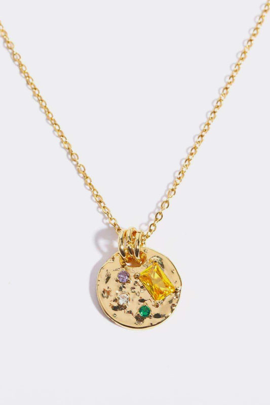 Inlaid Multicolored Zircon Round Pendant Copper Necklace - Trendsi - Flyclothing LLC