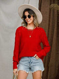 Openwork Round Neck Raglan Sleeve Sweater - Trendsi - Flyclothing LLC