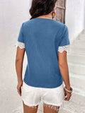 Lace Detail V-Neck Short Sleeve T-Shirt - Trendsi - Flyclothing LLC