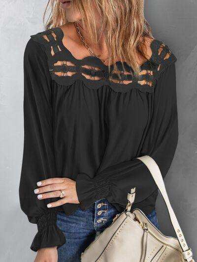 Cutout Square Neck Long Sleeve Blouse - Trendsi - Flyclothing LLC