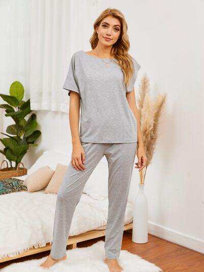 Round Neck Top and Pants Lounge Set - Trendsi - Flyclothing LLC