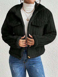 Fuzzy Button Up Collared Neck Jacket - Trendsi - Flyclothing LLC