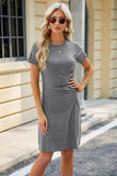 Ruched Round Neck Short Sleeve Mini Dress - Trendsi - Flyclothing LLC