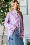 Veveret Raw Hem Button Up Long Sleeve Shirt - Trendsi - Flyclothing LLC