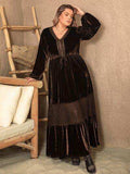 Plus Size V-Neck Balloon Sleeve Maxi Dress - Trendsi - Flyclothing LLC