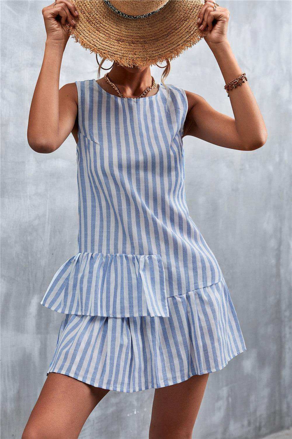 Striped Layered Sleeveless Dress - Trendsi - Flyclothing LLC
