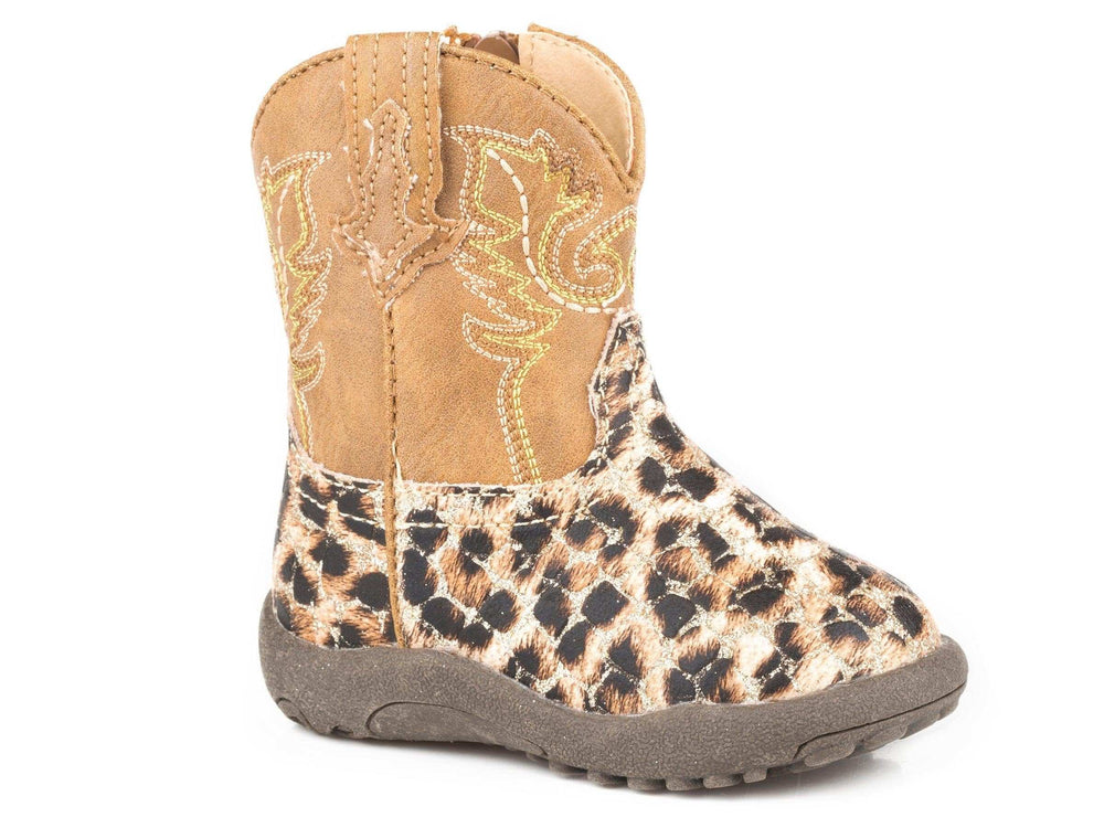 Roper Infant Girls Gold Glitter And Leopard Faux Leather Vamp With Tan Shaft Cowbaby - Roper - Flyclothing LLC