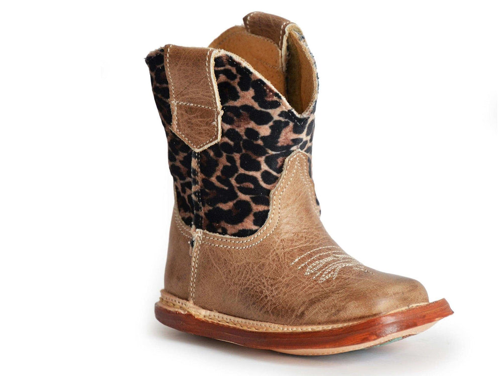 Roper Infant Girls Brown Leather Vamp With Cheetah Printed On Faux Brushed Shaft - Roper - Flyclothing LLC