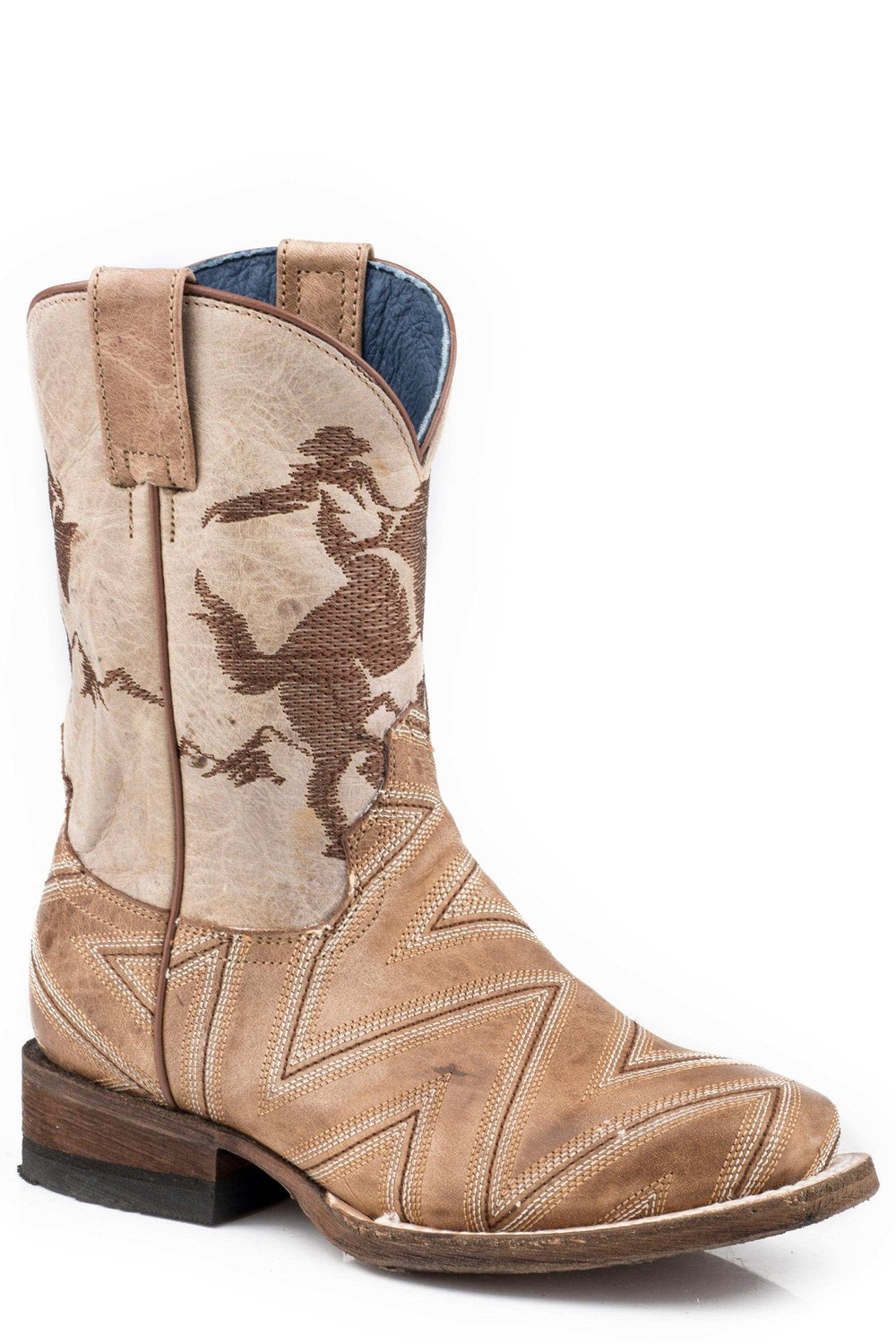 Roper Little Boys Tan Leather Vamp Boot With Horse Rider Embroidery On Tan Shaft - Roper - Flyclothing LLC