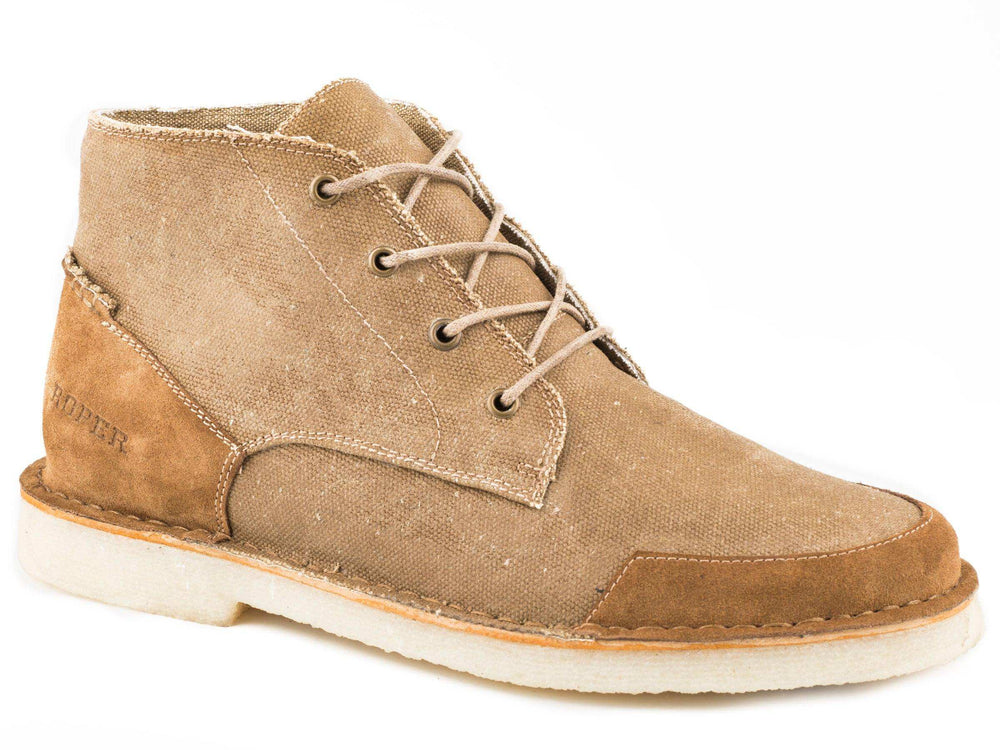 Roper Mens Gum Sole Chukka 4 Eyelet Lace Up Waxy Tan Canvas With Tan Suede Bumper - Roper - Flyclothing LLC