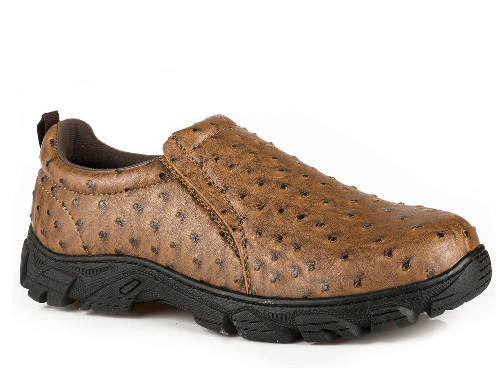 Roper Mens Performance Slip On Tan Faux Leather Embossed Ostrich - Roper - Flyclothing LLC