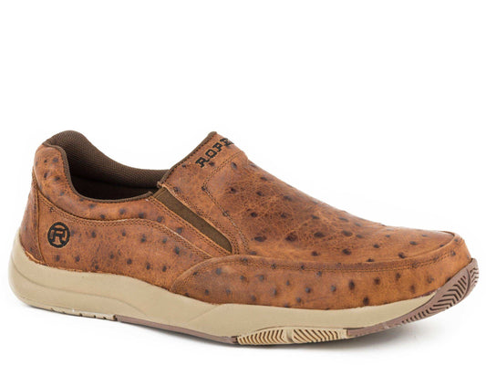 Roper Mens Swifter Sole Slip On Tan Vintage Cognac Leather Embossed Ostrich - Roper - Flyclothing LLC