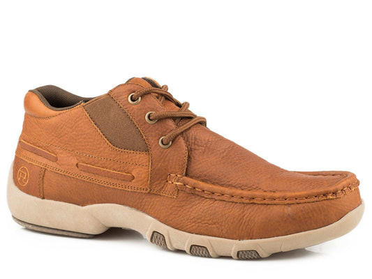 Roper Mens Driving Moc Chukka Brown Tumbled Leather 3 Eyelet Lace Up - Roper - Flyclothing LLC