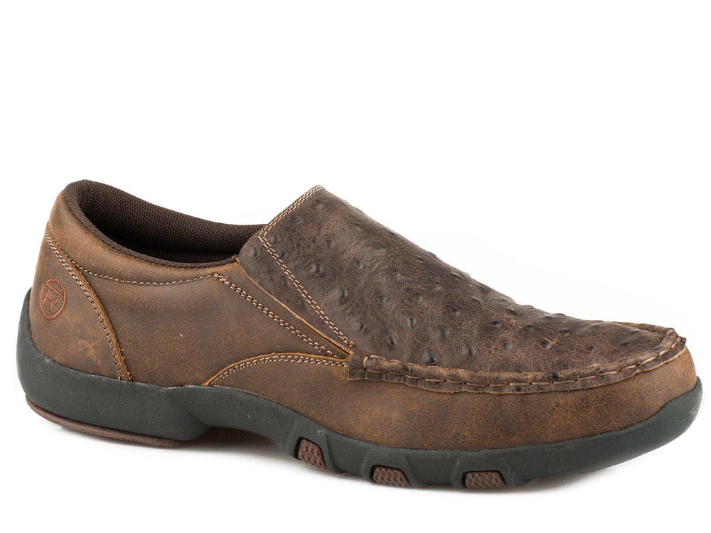 Roper Mens Driving Moc Slip On Boat Shoe Brown Leather Embossed Ostrich - Roper - Flyclothing LLC
