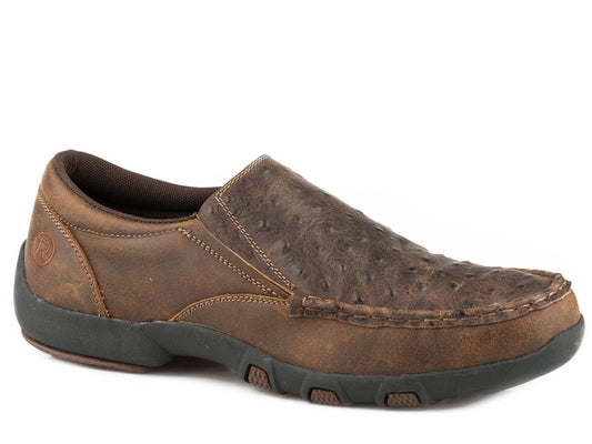 Roper Mens Driving Moc Slip On Boat Shoe Brown Leather Embossed Ostrich - Roper - Flyclothing LLC
