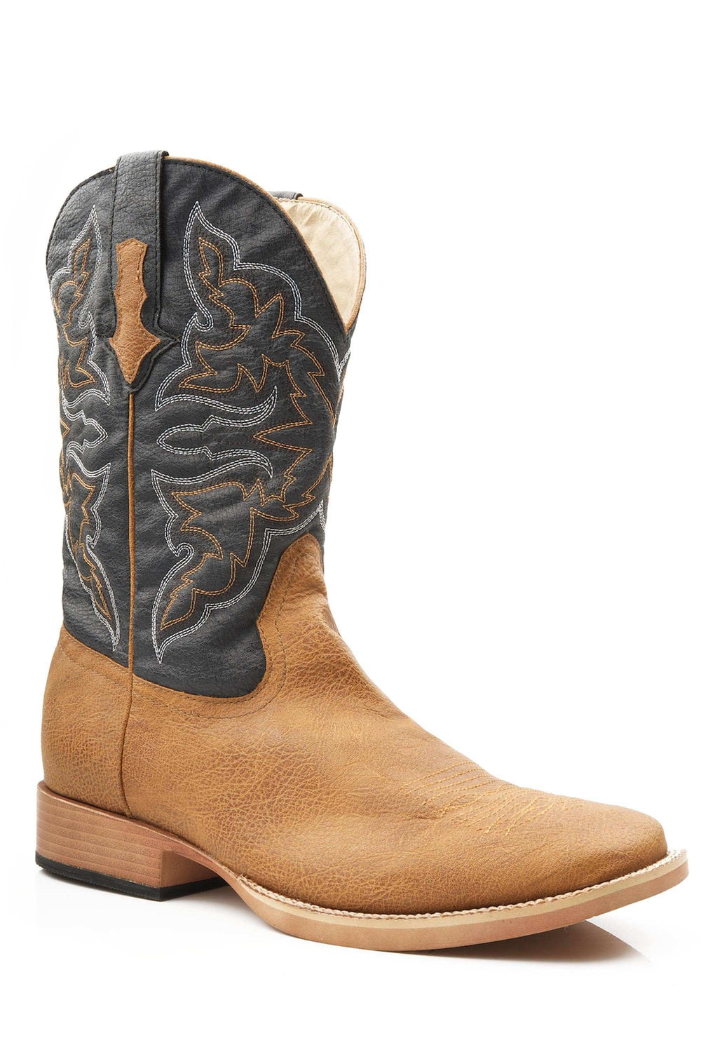Roper Mens Cowboy Boot Faux Leather Tan Tumbled Vamp With Navy Stitched Upper - Roper - Flyclothing LLC