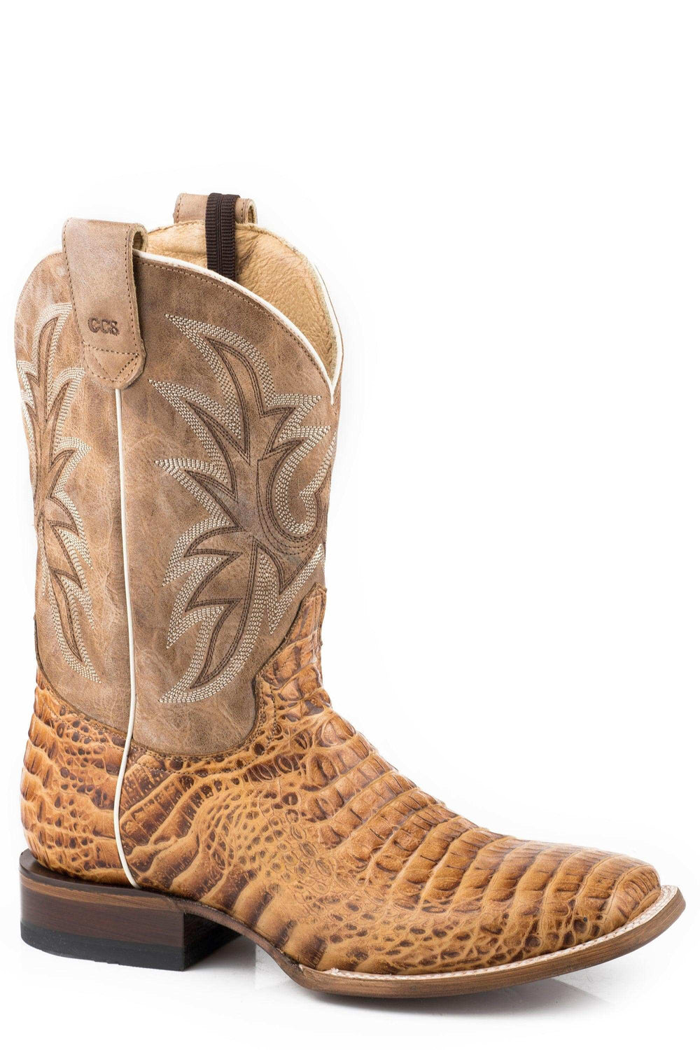 Roper Mens Embossed Tan Caiman Vamp Square Toe Boot With Burnished Tan Leather Shaft-Concealed Carry System - Roper - Flyclothing LLC