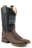 Roper Mens Leather Concealed Carry Boot Waxy Brown Vamp Black Upper With Embroidered American Flag And Rider Pocket Outside - Roper - Flyclothing LLC