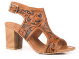 Roper Womens Tan Floral Tooled Leather Fashion Open Toe Sandal - Roper - Flyclothing LLC
