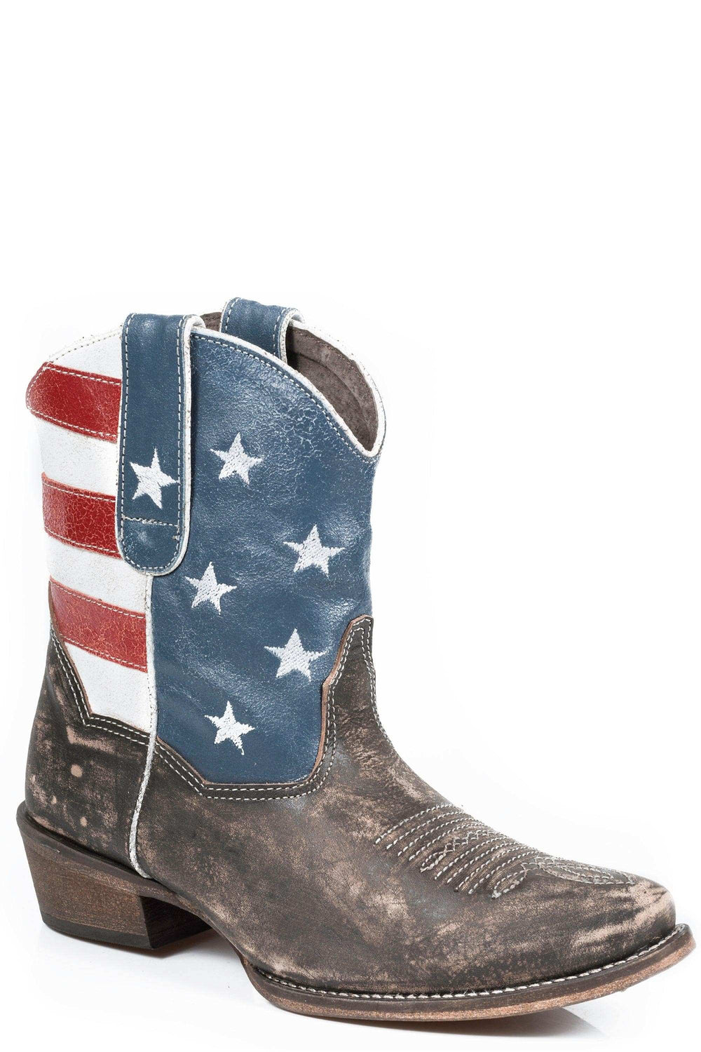 Roper Womens Leather Ankle Boot American Flag With Distressed Brown Vamp - Roper - Flyclothing LLC