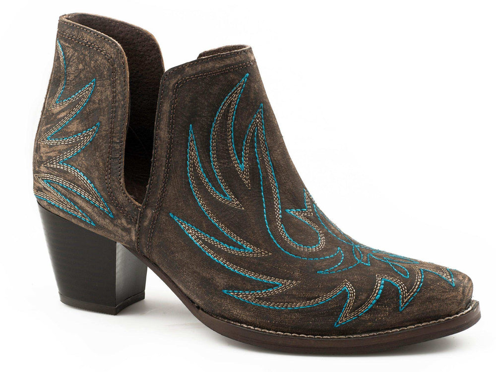 Roper Womens Brown Burnished Leather Ankle Boot - Roper - Flyclothing LLC