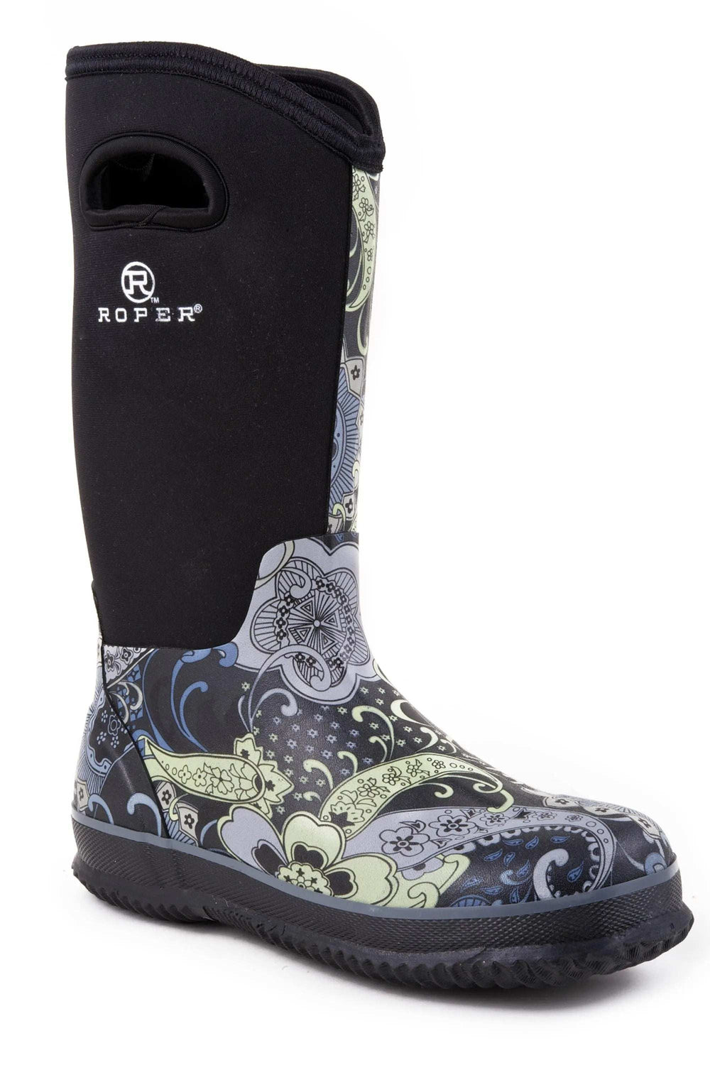 Roper Womens Barn Boot Paisley Print With Black Neoprene Upper - Roper - Flyclothing LLC