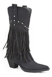 ROPER WOMENS FASHION COWBOY BOOT BLACK FAUX LEATHER FRING WITH STUD DESIGN - Roper - Flyclothing LLC