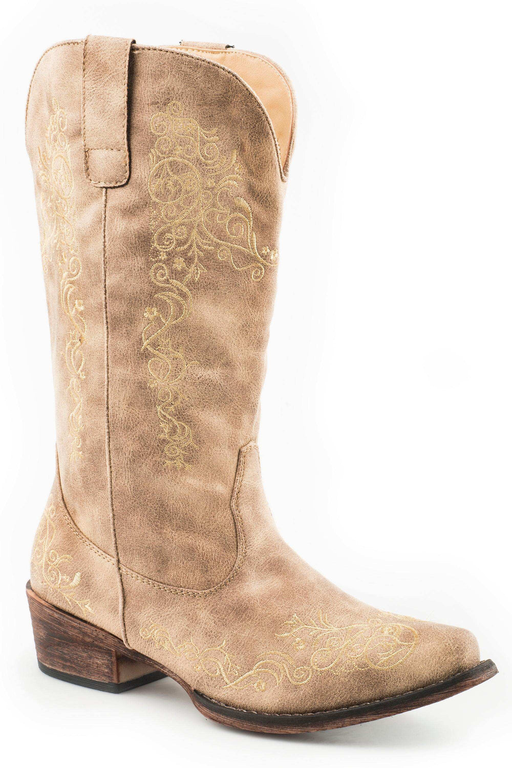 Roper Womens Fashion Cowboy Boot Vintage Beige Faux Leather And All Over Embroidery - Roper - Flyclothing LLC