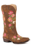 Roper Womens Fashion Cowboy Boot Vintage Cognac Faux Leather With All Over Floral Embroidery - Roper - Flyclothing LLC