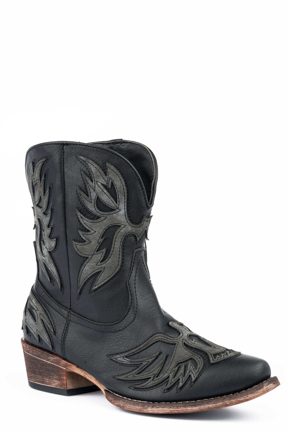 Roper Womens Fashion Shorty Boot Black Faux Leather And Eagle Overlay - Roper - Flyclothing LLC