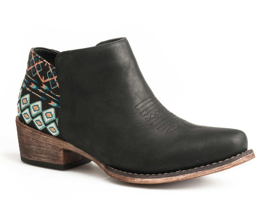 Roper Womens Fashion Ankle Boot Black With Fabric Heel With Side Zip - Roper - Flyclothing LLC