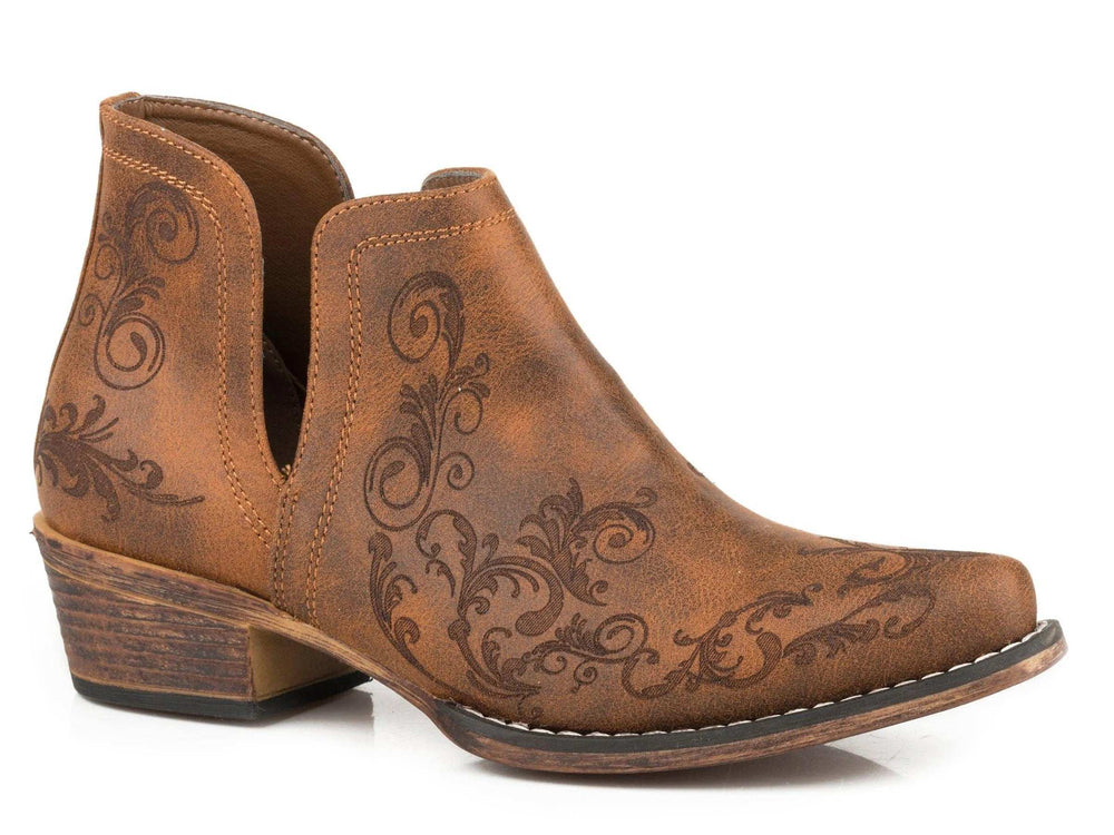 Roper Womens Snip Toe Cognac Faux Leather Ankle Boot - Roper - Flyclothing LLC