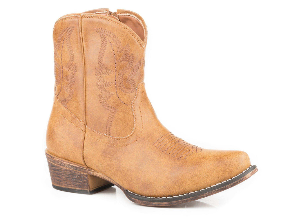 Roper Womens Tan Smooth Faux Leather Shorty Boot - Roper - Flyclothing LLC