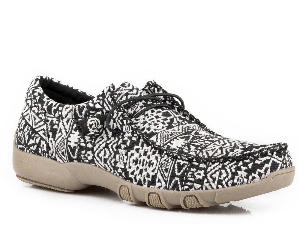 Roper Womens Black White Aztec Canvas Chukka With Two Eyelets Elastic Laces - Roper - Flyclothing LLC