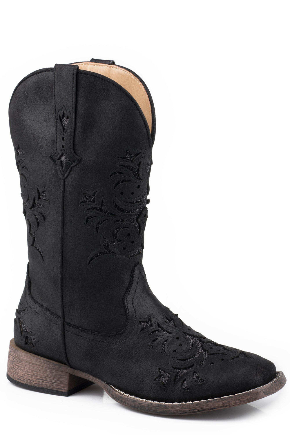 Roper Womens Black Faux Leather Square Toe Boot With Glitter Underlays - Roper - Flyclothing LLC